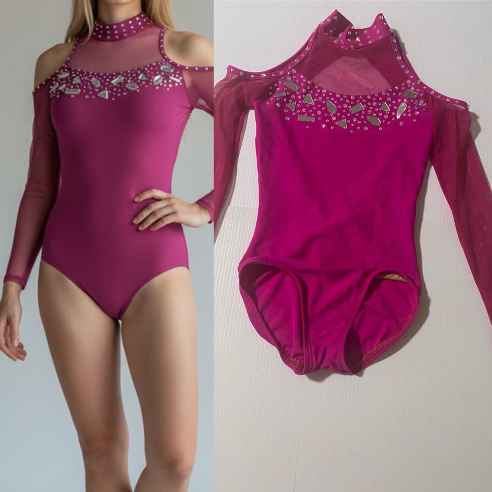 BP design Custom solo custom illusion hot pink Dance Costume Leotard MC child